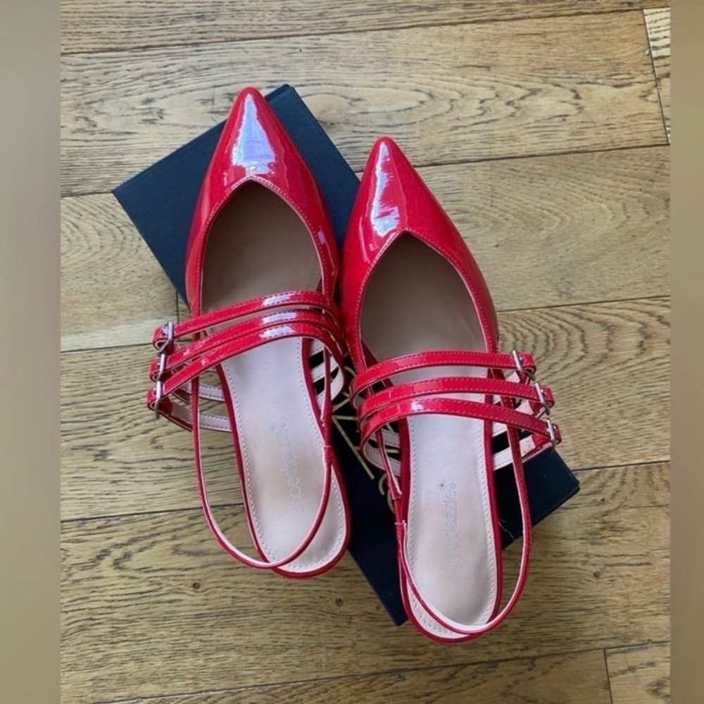 Cute Shoedazzle red slingback shoes flats New with Box - Picture 2 of 5